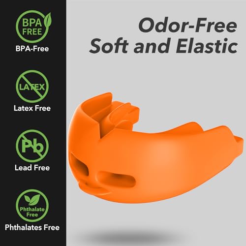 Mouth Guard Sports Youth Adult,Mouth Guard for Braces Soft,No Boiling - color: Dark Orange/Strapped
