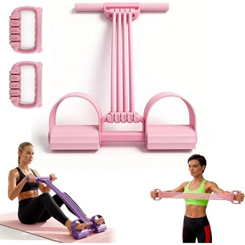 3 in 1 Adjustable Pedal Resistance Band, 8-Tube Natural Latex Tension Rope, Multifunctional Sit-Up Trainer for Full-Body Workout, Fat Loss & Muscle Shaping - color: Pink