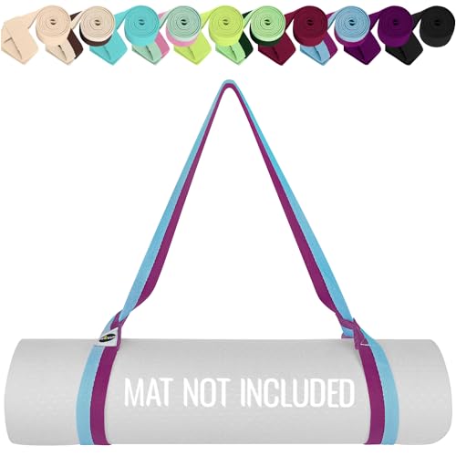 TECEUM Yoga Mat Strap – Extra Soft & Thick Cotton Carrier for All Mats | Adjustable Skin-friendly & Non-Slip Mat Holder Sling in 30+ Colors [Mat Not Included] - color: Purple Blue, size: 64 IN