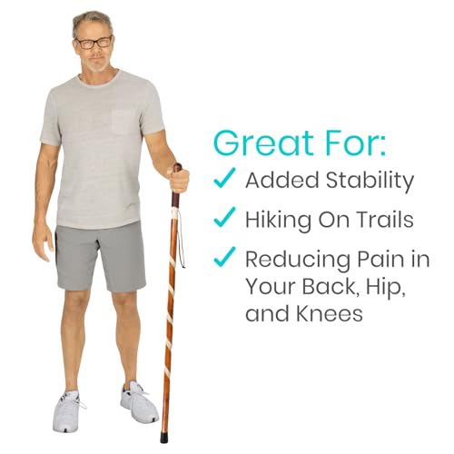 Vive Wooden Walking Stick - Willow Cane for Seniors Hiking & Balance | Heavy Duty Carved Twisted Wood Sticks for Men & Women - Stylish Support Pole for Outdoor Trekking & Weight Bearing