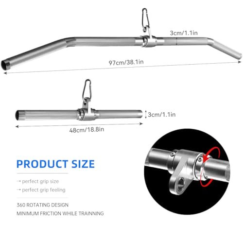 Lat Pulldown Attachments, Straight Bar Cable Attachments, Lat Pull Down Bar, Curl Pulldown Bar, Sturdy & Lightweight Aluminum, Non-Slip Grip, Full Rotation, Max Load 1000LBS - color: 38.1in length bent rod
