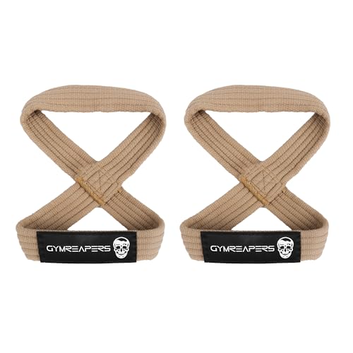 Gymreapers Figure 8 Lifting Straps For Deadlift, Powerlifting, Strongman, & Cross Training Strong Weightlifting Wrist Straps For Men, Women - color: Khaki, size: Large