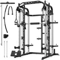 Smith Machine, Multifunctional Power Cage Rack with Smith Bar and Cable Pulley System, and LAT Pull Down Machine for Home Gym… - style: Power Cage