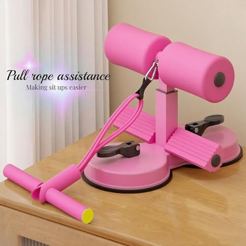 abs master sit up bar,sit ups foot holder with Elastic 2 Suction Cups and Pull Rope Portable Sit Up Assistant Device for Home Workout - color: pink