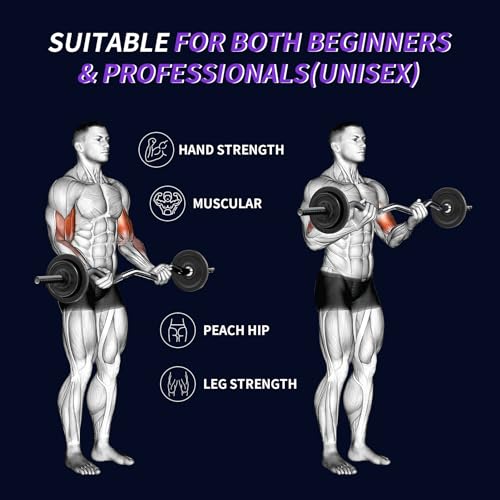 47" EZ Curl Bar Weight Lifting Bar, 1-inch Curling Bars for Weight lifting | Barbell bar for Hip Thrusts/Squats/Lunges for Gym and Home, With 2 Star Double Risk Star-nuts (220lb Weight Capacity) - color: Black