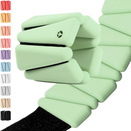 OmWeights Premium Weighted Bangles – Stylish Wrist and Ankle Weights for Women and Men | Cardio, Yoga, and Pilates Ankle Weights for Women and Men | Adjustable Leg and Arm Weights 1lb Each - color: Grove Mint