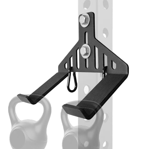 J Bryant Kettlebell Rack Storage Attachment, Heavy Duty Steel Kettlebell Holder for Power Cage & Squat Rack - color: Black Double Kettlebell Holder