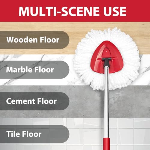 Nuorest Spin Mop Replacement Set for EasyWring 1-Tank System, Includes 2 Microfiber Mop Heads, 1 Adjustable Spin Mop Handle (30"-58"), 1 Spin Base, Floor Cleaning(No Bucket) - size: 2 Heads+1 Handle+1 Base(1-TANK)