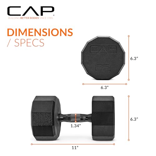 CAP Rubber Coated Dumbbell Weights, Free Weights for Home Gym Strength Training, Anti-Roll Hex Dumbbells with Black, Chrome & Comfort Grip Handles, Pairs & Sets - size: 35 lb - Pair, style: 12-Sided - Black Handle