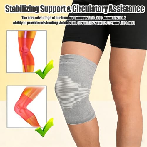 Bamboo Charcoal Compression Knee Sleeve - Elastic Knee Braces for Men & Women - Breathable Knee Support for Arthritis, Running, Workout, Joint Pain Relief (Gray, Small) - size: Small