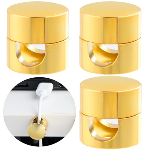 SmallCat 3 Sets Charger Holders for Cords, Gold Metal Cord Holder for Desk | Adjustable Cable Anchor Clips, Adhesive Cable Management Wire Organizers for Desk, Office, Nightstand - color: Gold, size: 3 Sets