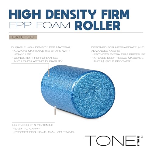 Tone Fitness High Density EPP Foam Exercise Foam Roller for Yoga, Pilates, Stretching, Massage, and Recovery | Multiple Sizes and Colors - color: Blue, size: 12 Inch