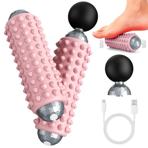 Mini Electric Massage Roller 4 Speeds Vibrating Massage Ball, 2-in-1 Portable Muscle Massager Gun & Roller for Muscle Relief, Detachable Heads, Rechargeable, For Fitness, Office, Travel (Pink) - color: Pink