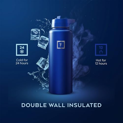 IRON °FLASK 40 oz Wide Mouth Water Bottle with Straw | Insulated Stainless Steel Sports Water Bottle with Leakproof Straw Lid - BPA Free, Cold 24 Hrs, Sweat Free (Cobalt) - color: Cobalt, style: Straw - 40 Oz (1 Lid)