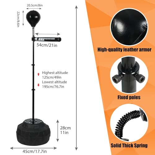 Spinning Bar Boxing 360°Speed Trainer Free Standing Bold Spring Punching Bag Enhance Reflexes Boxing Skills Adjustable Height Ideal for Adults and Youth（Black）