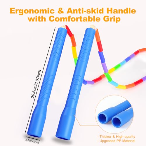 2 PACK 16.5FT Double Dutch Jump Ropes for Adults Kids, Rainbw Long Jump Rope, 1” Beaded Jump Rope for Fitness, Segmented Skipping Ropes for Exercise Training, Tangle-Free - color: Rainbow-2Pcs
