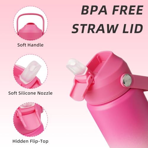 BJPKPK Insulated Water Bottle with Straw Lid, 18oz Thermo Water Bottles with Soft Nozzle, Flex Handle & Non-slip Boot, BPA Free Leak Proof Stainless Steel Metal Thermo, Tumblers, Cups,Cherry - color: Cherry, size: 18 Ounces