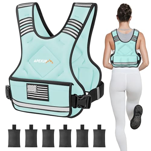 APEXUP Adjustable Weighted Vest, 4-10lb/12-18lb/20-32lb Vest with 6 Ironsand Weights and Large Pocket, Weight Vest for Men Women Strength Training, Running, Walking - color: Pastel Blue, size: 20-32lbs
