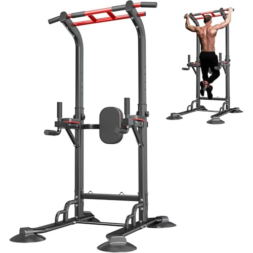 SogesPower 94.5"H Power Tower Pull Up Bar Station, 12 Adjustable Height Dip Station Dip Bar Strength Training Fitness Equipment, Black