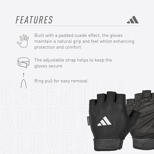 adidas Essential Training & Weightlifting Gloves, Fingerless Workout Gloves - color: White, size: Large