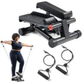 Sunny Health & Fitness Mini Steppers for Exercise at Home, Stair Step Workout Machine with Resistance Bands, Full Body Cardio Equipment, Optional Free SunnyFit App Connection Smart Stepper - color: Black