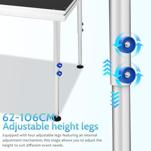 4x4ft Portable Stage Platform, 1900LBS Load Heavy Duty Aluminum Stage Riser | Adjustable Height 24"-41", Folding Modular Stage Deck, Anti-Slip Surface for Concerts, Weddings, DJ, Events, Commercial Use - size: 1pc