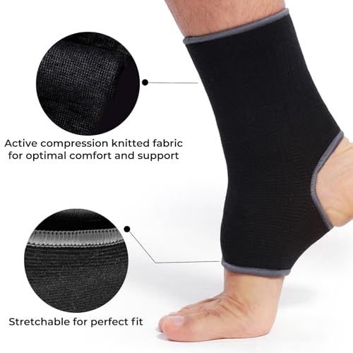 NEOTech Care Ankle Support Sleeve (1 Unit) - Open Heel, Light, Elastic & Breathable Knitted Fabric - Medium Compression - For Men, Women, Kids - Right or Left Foot - Black Color (Size S) - color: Black, size: Small (Pack of 1)