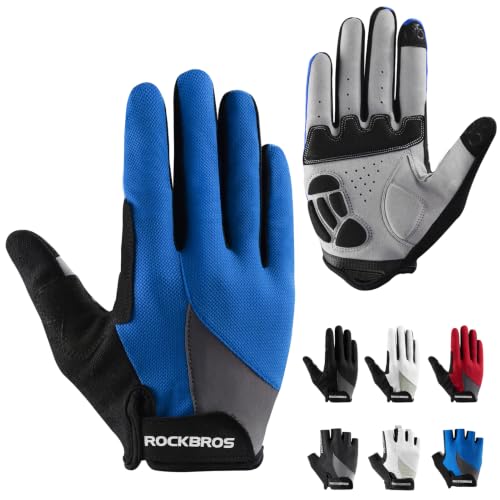 ROCKBROS Cycling Gloves for Men Women Breathable Gel Pad | Reduce Riding Pain, Breathable Mesh Keeps Hands Cool,Fits MTB Hiking Outdoor Work - color: Full Blue, size: X-Small