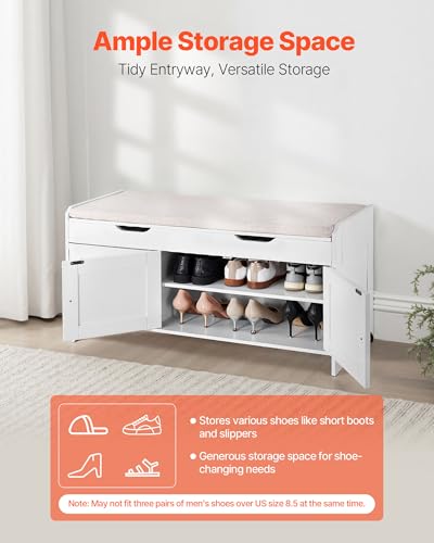 VEVOR Shoe Storage Bench with Padded Cushion & 3 Barn Doors, Entryway Bench with Hidden Storage, 41.3 x 13.8 x 19.8 Inches, for Entryway, Hallway, Living Room, Bedroom - size: 3 Barn Doors