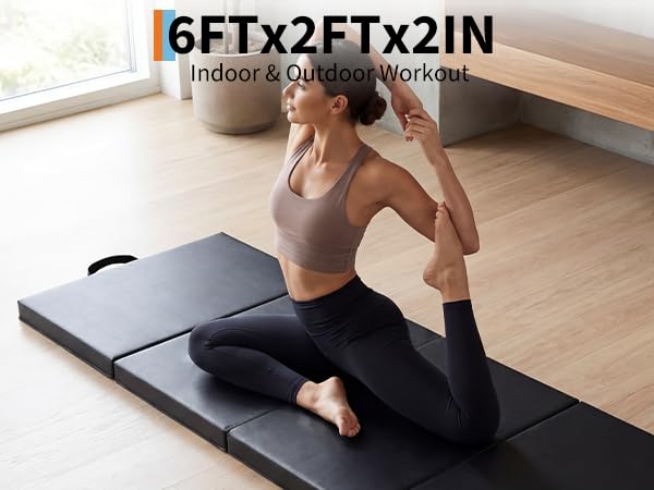Four-Folding Gymnastics Mat, 6x2or3Ft 2inches Thick Portable Exercise and Tumbling Pad for Home Gym, Pilates, Aerobics and Martial Arts Training - size: 6x2Ft 2inches