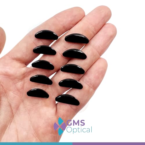 GMS Optical Adhesive Silicone Nose Pads for Glasses |1.3mm Ultra-Thin, 18mm Large | Non Slip Glasses Grips for, Sunglasses and Eyewear w/Super Sticky Backing, Eyeglass Accessories (10 Pairs, Black) - color: Black - 10 Pair
