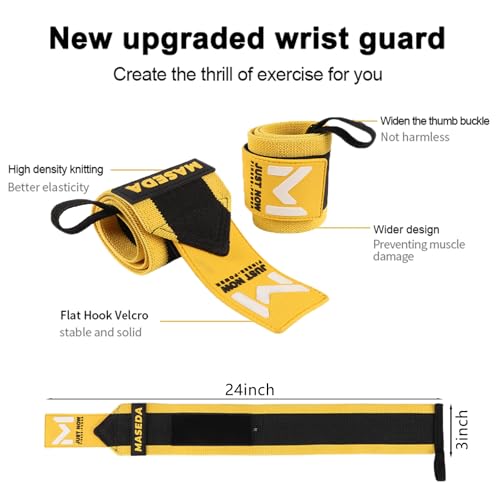Pro-Grade Weightlifting Wrist Wraps (24") for Gym, Strength Training, and Powerlifting(1 Pair) - Heavy-Duty Thumb Loop Straps for Maximum Wrist Support in Bodybuilding & Fitness (Men & Women) - color: Yellow&Black