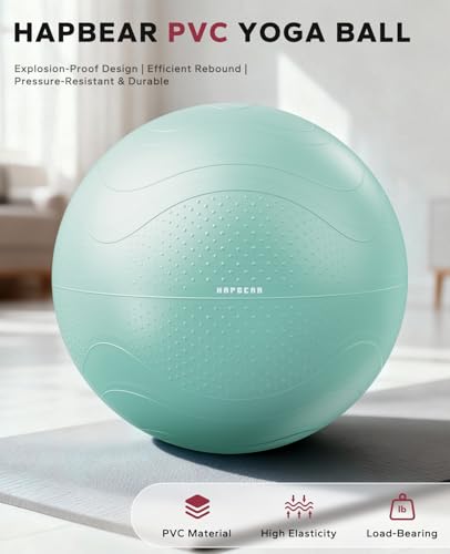 HAPBEAR Exercise Ball- Anti-Burst Slip-Resistant Yoga/Pilates Ball for Core Training & Posture Improvement, Home Gym/Rehab/Pregnancy Ball, Quick Pump & 3 Resistance Bands Included - color: Green, size: M (19-22IN / 48-55cm)
