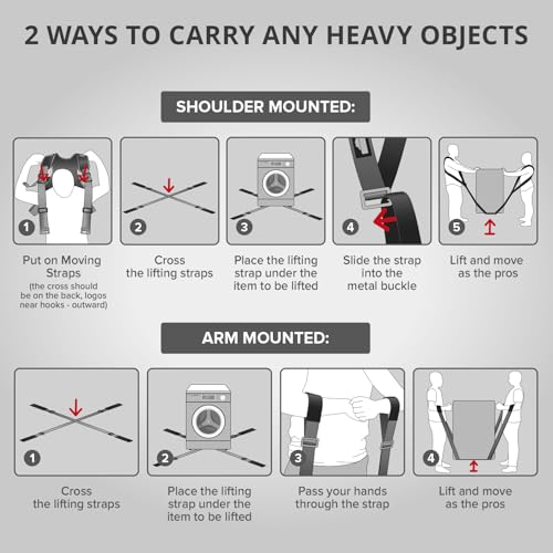 X-Protector Moving Straps - 2 Pairs - Lifting Straps for 2 Movers - Move Furniture Easily and Safely - Perfect for Lifting & Moving Heavy Objects (Adjustable Length 50-118 in)