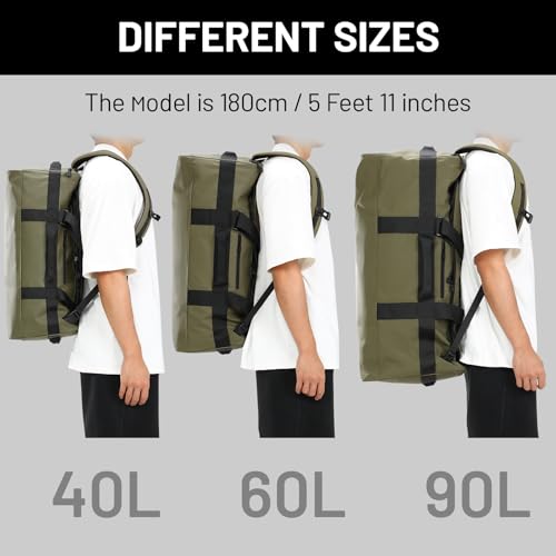 MIER 40L/60L/90L Water Resistant Backpack Duffel, Heavy Duty Duffle Bags | Heavy-Duty; Inner Zipper Pockets; Suit for Travel Gym Camping Sports Weekend Getaways; Convertible with Backpack Straps - color: Dark Green, size: 90l