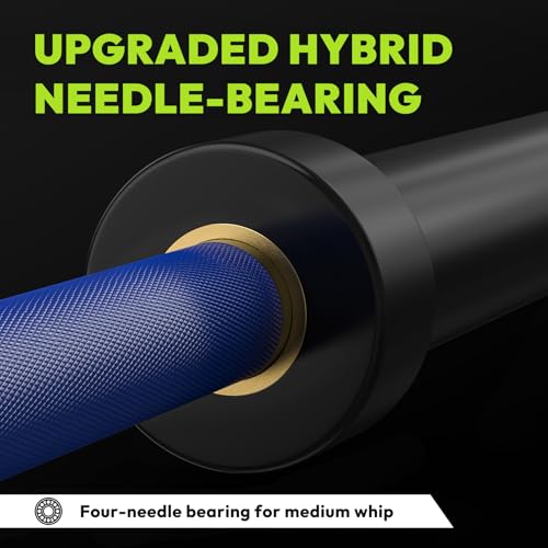 HANDBODE 7 FT Olympic Barbell 45 LB, 2-Inch Standard Weight Bar, 1000 LB | Needle Bearings, Knurled Grip, Hard Chrome Coating, Powerlifting, Bench Press, Deadlift, Squat, Hip Thrusts And Cleans - color: Blue