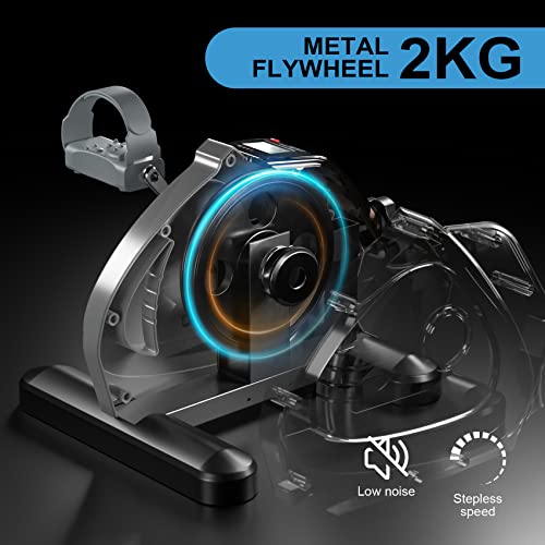 Under Desk Bike Pedal Exerciser Portable Mini Home Exercise Bike with 5LBS Flywheel Sitting Peddler Exerciser for Seniors Legs and Arms Trainer Physical Therapy Equipment Fitness Exercise Bicycle - style: grey