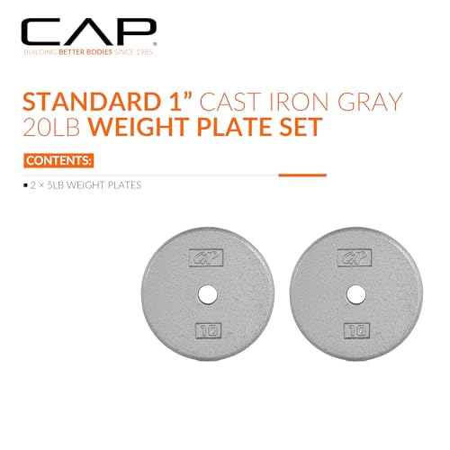 CAP Barbell Standard 1-Inch Cast Iron Weight Plates - Singles & Sets | 1.25-50 lbs | Multiple Options - color: Gray, size: 10 lb - Set of 2