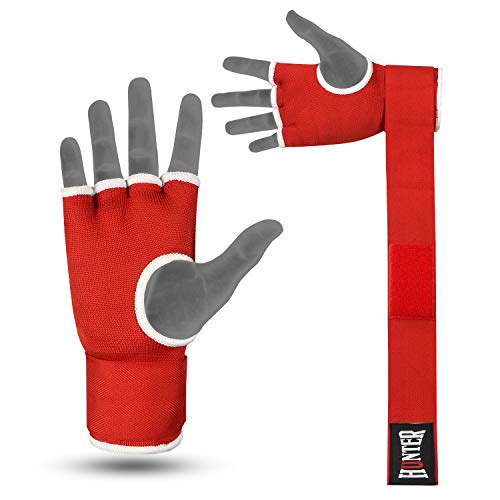 HUNTER Gel Boxing Hand Wraps for Men & Women, Quick Inner Gloves with Wrist Support for MMA, Muay Thai, Kickboxing & Martial Arts Training, Knuckle Protection (Pair) - color: Red, size: Small-Medium