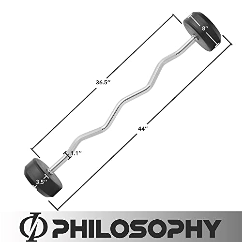 Philosophy Gym Rubber Fixed Barbell, Pre-Loaded Weight EZ Curl Bar for Strength Training & Weightlifting - style: 70 LB