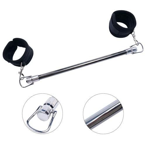 Spreader Bar Stainless Steel Vintage Black Bar with 2pcs Adjustable Straps,Sports Aid Training Fitness Gear Pilates Aid Kit, Home Restore Pilates Indoor Yoga Set - style: Fixed Silver+Black Furry Kit