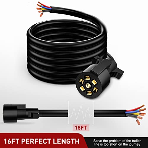 Nilight 7Way 16FT 7 Way Trailer Extension Cord Heavy Duty Plug Inline Cord 16 FT for Truck Camper Blade Molded RV Cable Wire Weatherproof Corrosion Resistant 7 Pin Trailer Plug Wire Harness - color: RV Standard Trailer Cord 16FTw/Plug