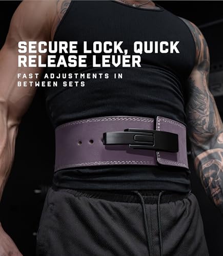 Gymreapers 10MM Lever Weightlifting Belt Leather Adjustable Heavy Duty Buckle Belt, IPF Approved for Powerlifting, Weightlifting, and Strength Training - color: Lilac, size: X-Large (38-45")