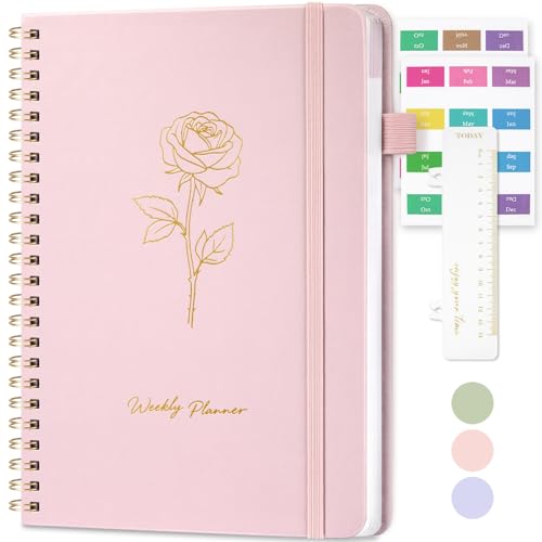 Oucaru Undated Weekly Planner, A5 To Do List Notebook with Goal & Habit Tracker Organizer, 52 Weekly Planner Notebook with Spiral Binding for Office Home School Supplies - size: A5-Pink, style: Weekly Planner