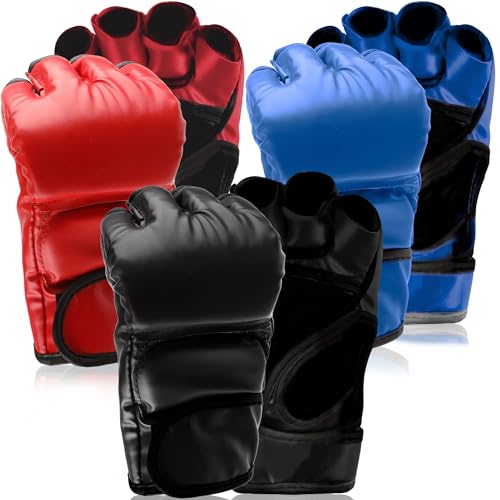 3 Pairs Boxing Gloves Half Mitts for Adult Kickboxing Fingerless Gloves Training MMA Muay Thai, 3 Colors