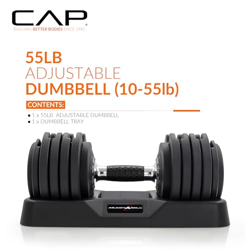 CAP ADJUSTABELL Adjustable Dumbbell Set, Premium Quick Select Adjustable Weights for Strength Training, Singles & Pairs, 12.5 LB, 25 LB & 55 LB, Round & Hex Dumbbells, Multiple Grip Handle Options - size: 55 lb - Honeycomb Chrome and Black Handle, style: