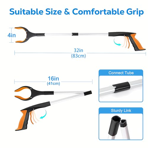 Grabber Reacher Tool - 32” Extra Long Foldable Gripper and Reaching Tool - Heavy Duty Pick Up Stick Grabbers for Seniors, Trash, Surgery Recovery Must Haves Gifts (Orange*2pc) - color: Orange*2pc