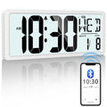 Bluetooth Time Sync Digital Wall Clock Battery Operated with Backlight, Auto DST Large Digital Wall Clock with Day, Date & Temperature, 15'' Large Digital Clock for Home, Bedroom, Office - color: White