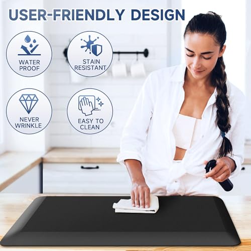 4/5 Inch Thick Kitchen Mats for Floor, StepRite Kitchen Rug for Standing Desk, Non-Slip, Thicker, Stain & Water Resistant, Comfort Anti Fatigue Floor Mat for Home, Kitchen, Office - Black,54 * 22'' - color: Black, size: 54"L x 22"W x 0.8"Th
