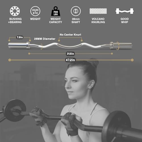 RitFit 2 Inch EZ Curl Bar with Weights, 350LBS Weight Capacity Olympic Curl Barbell for Bicep, Tricep and Weight Lifting Exercises - style: Silver with Collar